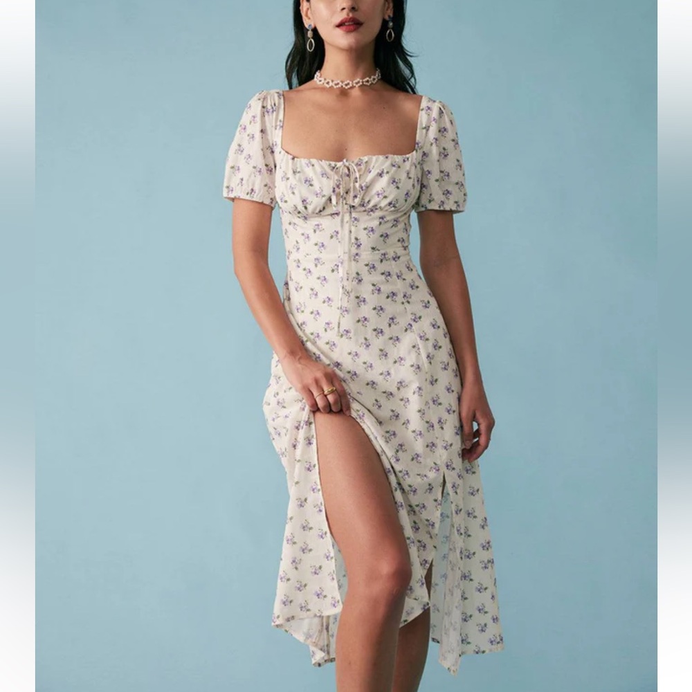 Rihoas Short Sleeve Floral Ruched Midi Dress